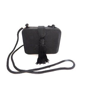 Black Satin Jessica McClintock Evening Clutch w/ Strap & Tassel